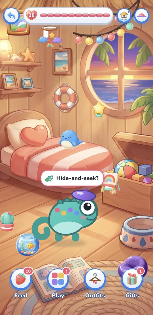 Zen Chroma screenshot: A pet chameleon with his own room